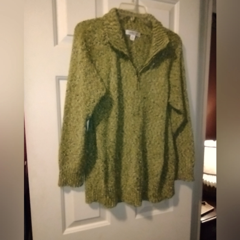 Coldwater Creek, Olive Speckled  1/4 zip Sweater Medium